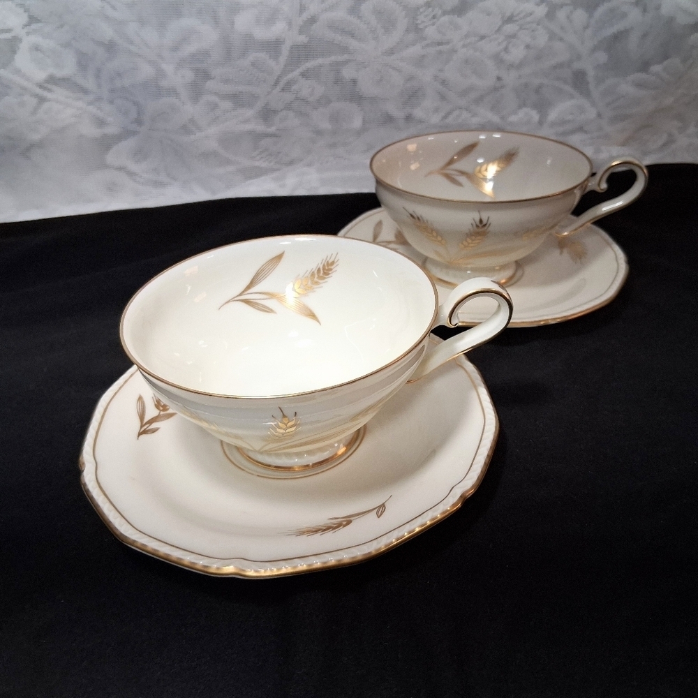 Vintage Teacups Royal Tettau Germany US Zone Wheat Sheaf 24k Trim China Pair